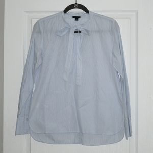 Ann Taylor blue pinstripe neck tie blouse